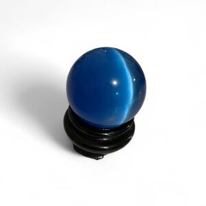 Vintage Cats Eye Blue Stone Sphere Polished with Wood Stand 35mm -111g